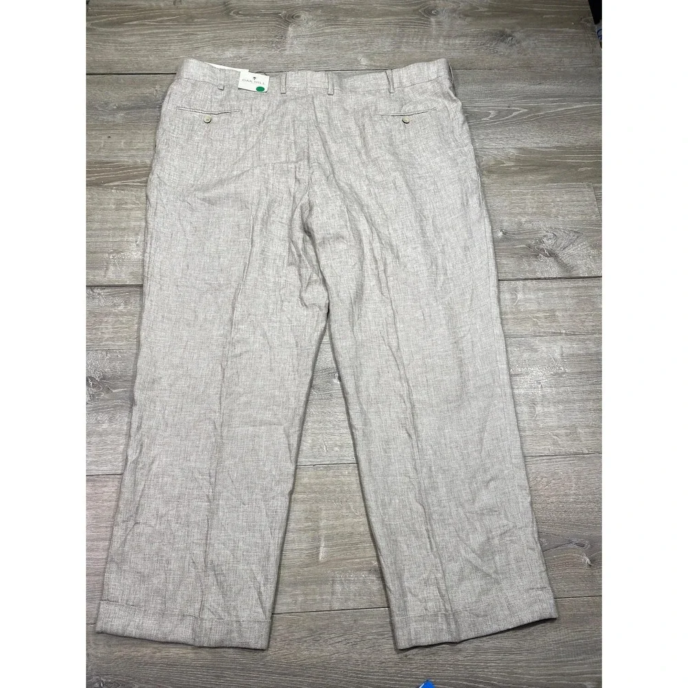 Oak Hill Dress Pants Mens‎ 50x30 Beige Linen Blend Pleated Big & Tall Trousers - Picture 2 of 12